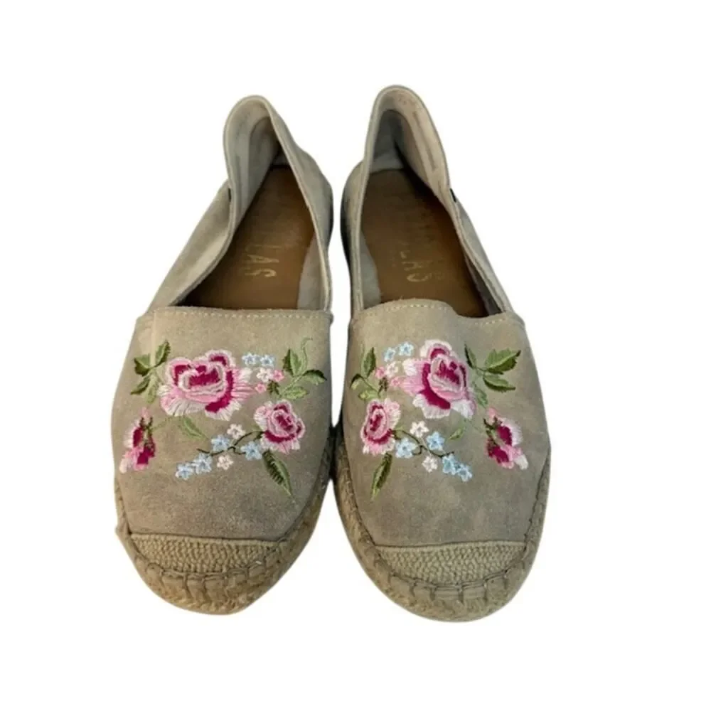 Fabiolas Espadrilles Tan Suede Floral Pink 39 8.5 M Spain